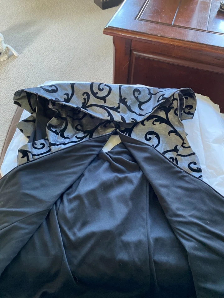 Top formal Xscape🖤Mujer Organza Peltre Negro Terciopelo Estampado Grande Cuello en V 12 Foto 4 de 4