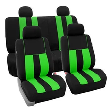 Full Set Car Seat Covers for Auto SUV Van Green Black w/ 4 Headrest Covers