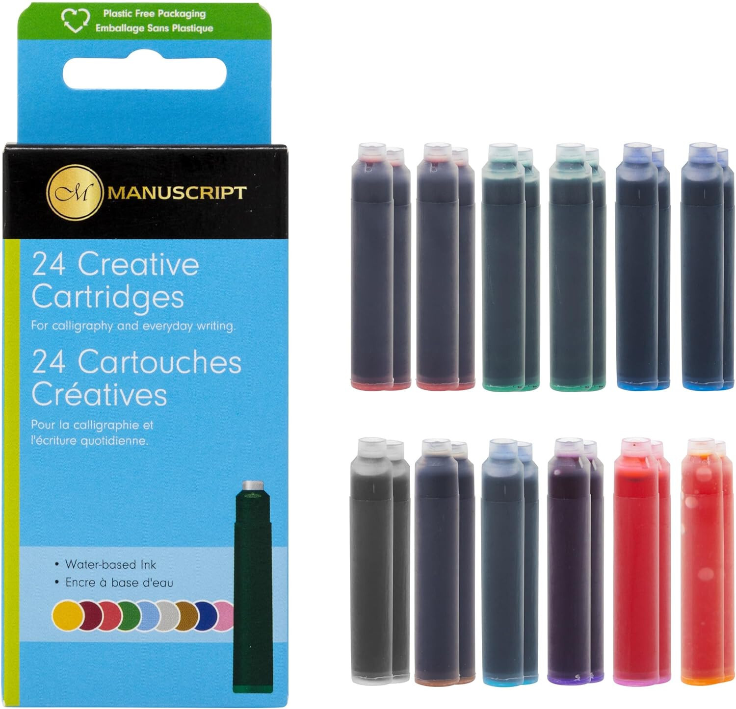 24 MANUSCRIPT CREATIVE INK CARTRIDGES ASSORTED COLOUR INTERNATIONAL FOUNTAIN PEN