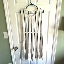 Calvin Klein Women's Dress Size Large White Black Stripe Midi Sleeveless