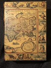 Pier 1 Vintage Faux Leather Wrapped Book Storage Box World Map 10.5”x7.5”