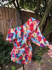 Women’s One Shoulder Floral Top – Multicolour Ruffle Asymmetric Blouse