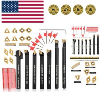 Indexable Lathe Turning Tool 21Pcs Kit 3/8'' 10mm Shank 7Pcs Metal Lathe Tool...
