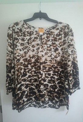 Ruby Rd Leopard Print Top XL NWT Gold Studded Neckline 