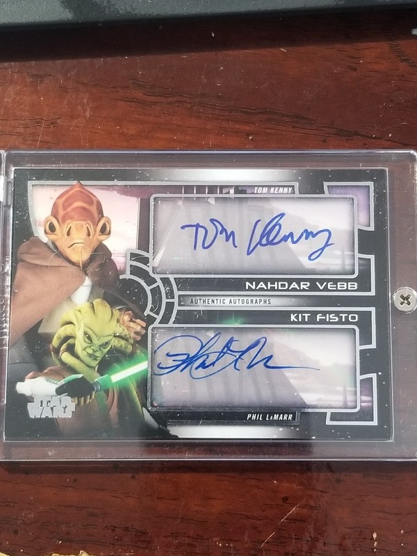 Topps Star Wars Dual Auto Nahdar Vebb Kit Fisto /25 DA-KL Galactic Files 2018