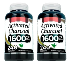 Activated Charcoal 1600mg 2X240Caps From Coconut NO PreservativGluten Free