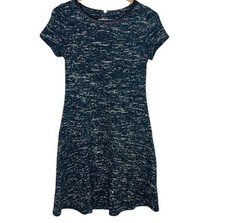 Talbots Blue Tweed Faux Leather Trim Fit Flare Dress Women Size 6