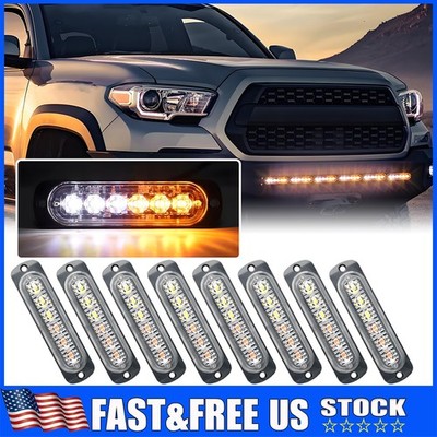 8/32x Amber/White LED Strobe Light Bar Car Truck Flashing Warning Hazard Beacon