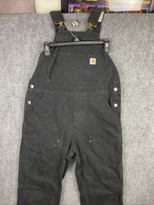 Carhartt Bib Overalls Womens Small 4/6 Short Black Double Knee Canvas 102966-001