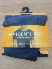 M&S Men's 2 Pack Short Sleeve Vests Heatgen Lightweight Base Layer Blue Size Med
