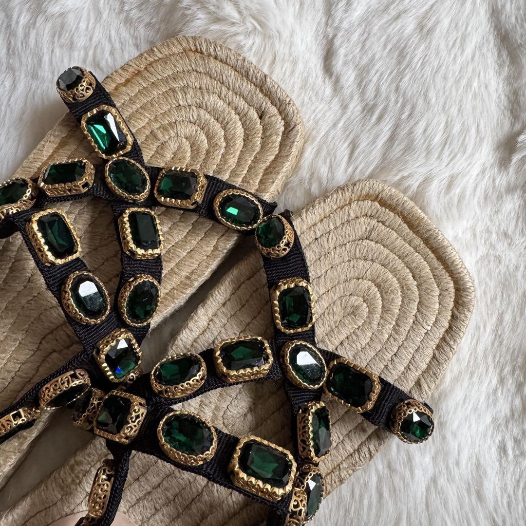 APL Nuovi sandali espadrillas Gucci impreziositi da cristalli taglia 38 US8 nero verde