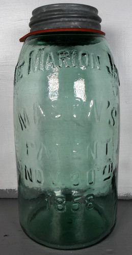 The Marion Jar 1/2 Gallon 1858 Mason's Patent Jar Scarce Olive Green