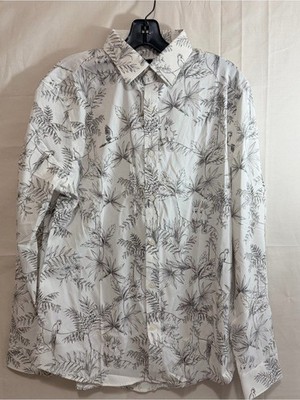 Express Slim Tropical Bird Wrinkle-Resistant Everyday Performance Dress Shirt S