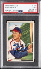 1952 BOWMAN #196 STAN MUSIAL PSA 5 AUTO 10