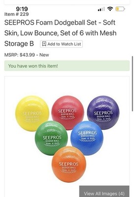 SEEPROS Foam Dodgeball Set Soft Skin Low Bounce 6x 6in w/ Mesh Storage Bag