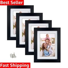 Luxurious Black Frames Set of 4 - 4x6 Matted for 5x7 Photos - Tabletop  Wall