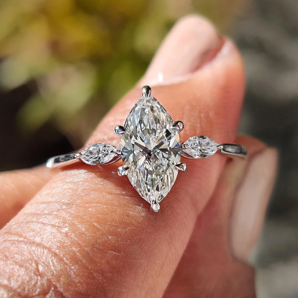 9k Solid Gold Lab Grown Diamond Engagement Rings Marquise Cut ring gifts for her - Image 2 of 4
