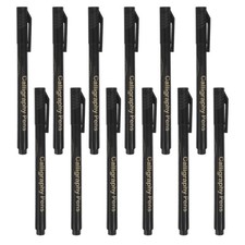 12Pcs Reusable Calligraphy Brush Pens for Home with Nylon Soft Tips Black