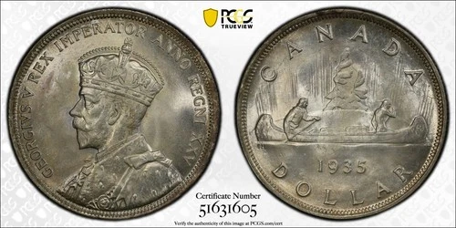 Canada, 1935 George V Dollar. PCGS MS 65. 428,707 Mintage.