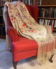 Antique Chinese Embroidered Silk Shawl