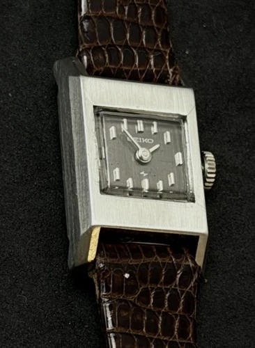 Vintage 1958 SEIKO Tank Women’s 24mm Wind Up Watch 17j Steel Black Gen. Lizard