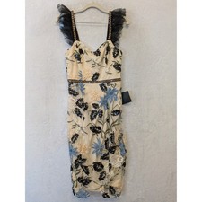 Lulus Embroidered Mesh Midi Dress Black Blue Floral Sequins Straps XS