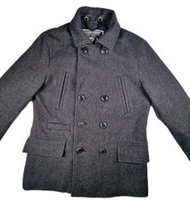 Superdry Commodity Peacoat Mens XL Charcoal Wool Blend Classic Fit Button Coat