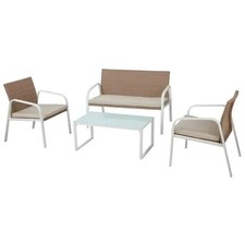 Salotto da Giardino Completo in Polyrattan Miele Bianco e Acciaio