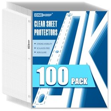 Pack Sheet Protectors, Top Loading Reinforced 3-Hole Page Protectors for 3 100