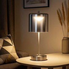 Tischlampe Tischleuchte Nachttischlampe Akku Touchdimmer Rauchglas LED H 34,5 cm