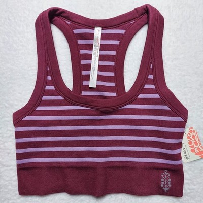 Free People FP Movement Crop Top Womens M/L Cranberry Striped NWT OB2104639
