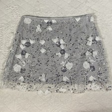 ZARA ZW Collection Women's Sz S Floral Mini Skirt Beaded Embellished Silver NWT