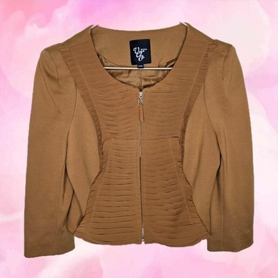 Vero Moda Camel Pleated Front Zip Cropped Jacket
