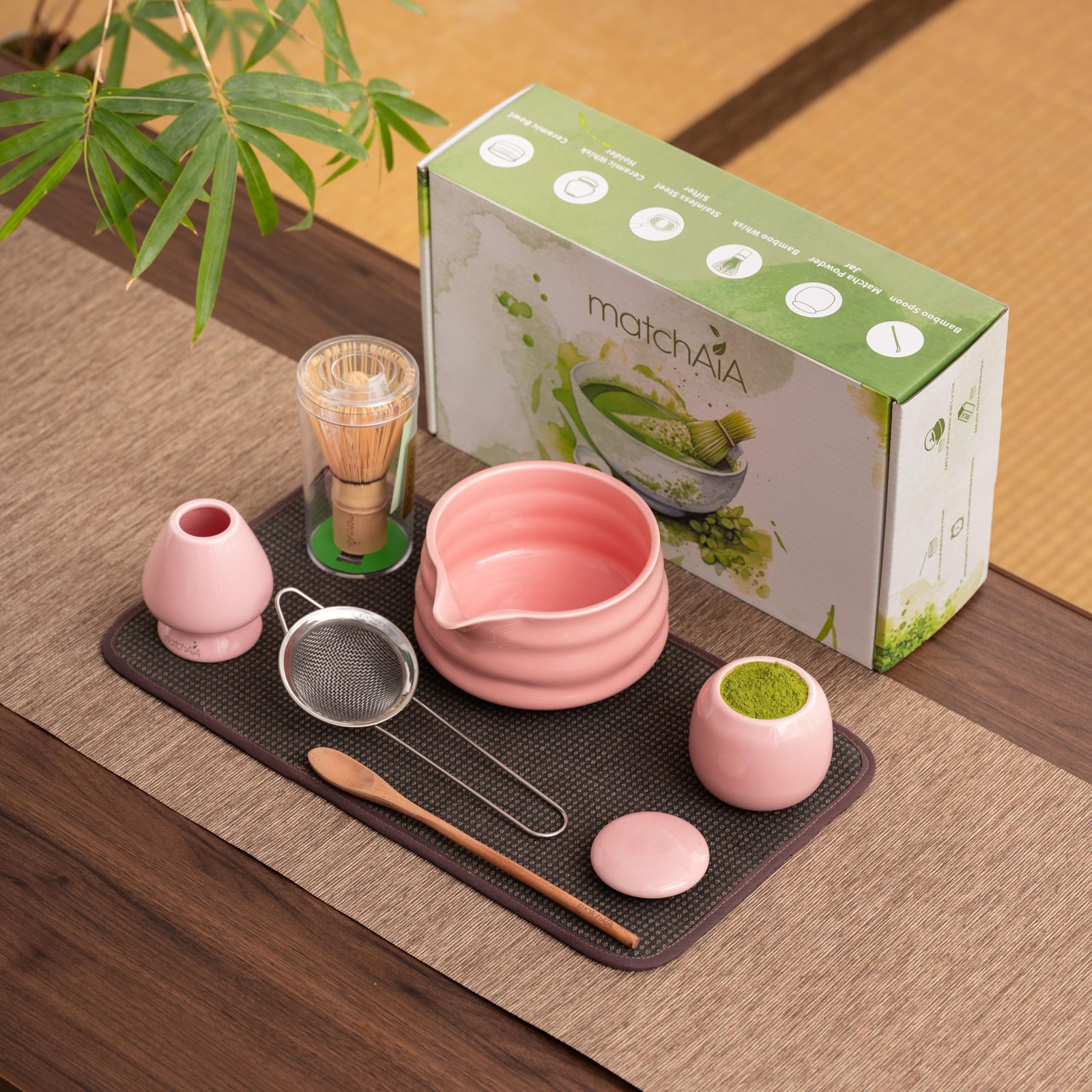 MatchAiA 6 Pcs Matcha Set - Ceramic Bowl with Spout, Matcha Whisk with Holder...