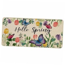 Hello Spring Door Mat Butterfly Floral Tulips 17x36 inch Spring Butterfly