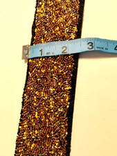 Vtg Boho Elegant Hand Sewn Beaded Woman Belt Shimmering Color Blk Ribbon Tie