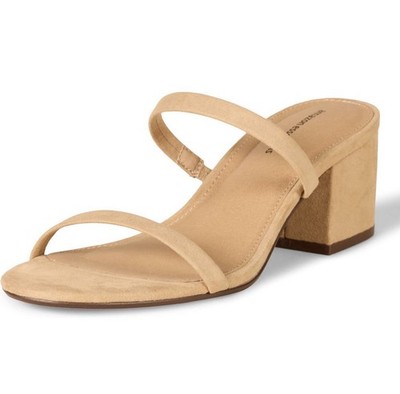 Amazon Essentials Women's Thin Two Strap Heeled Slide 10W Tan - A12