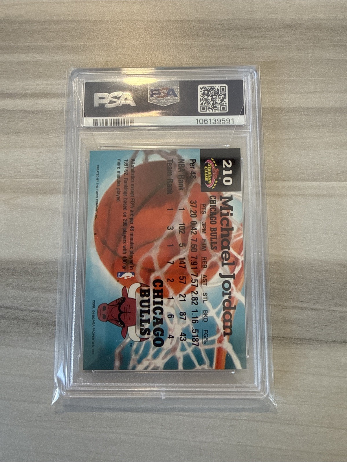 1992 STADIUM CLUB #210 MICHAEL JORDAN MEMBERS CHOICE PSA 9 view 4