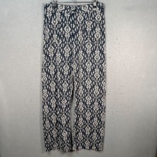 Zara Womens Size Small Navy Blue  White Patterned Wide-Leg Cotton Pants