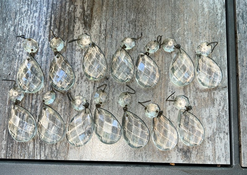 14 Vintage Glass Teardrop Prisms Light Chandelier 2” 