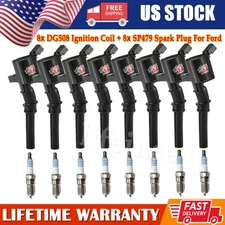 8 Pack Ignition Coil DG508 and Iridium Spark Plug SP479 for Ford F-150 4.6L 5.4L