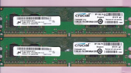1GB 2x512MB PC2-5300 CRUCIAL CT6464AA667.4FHZ DDR2-667 MICRON RAM Memory KIT