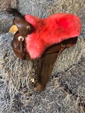 Saddle Seat Cover Seat saverReal Sheepskin  Western Barrel End. Pink/Lime Green