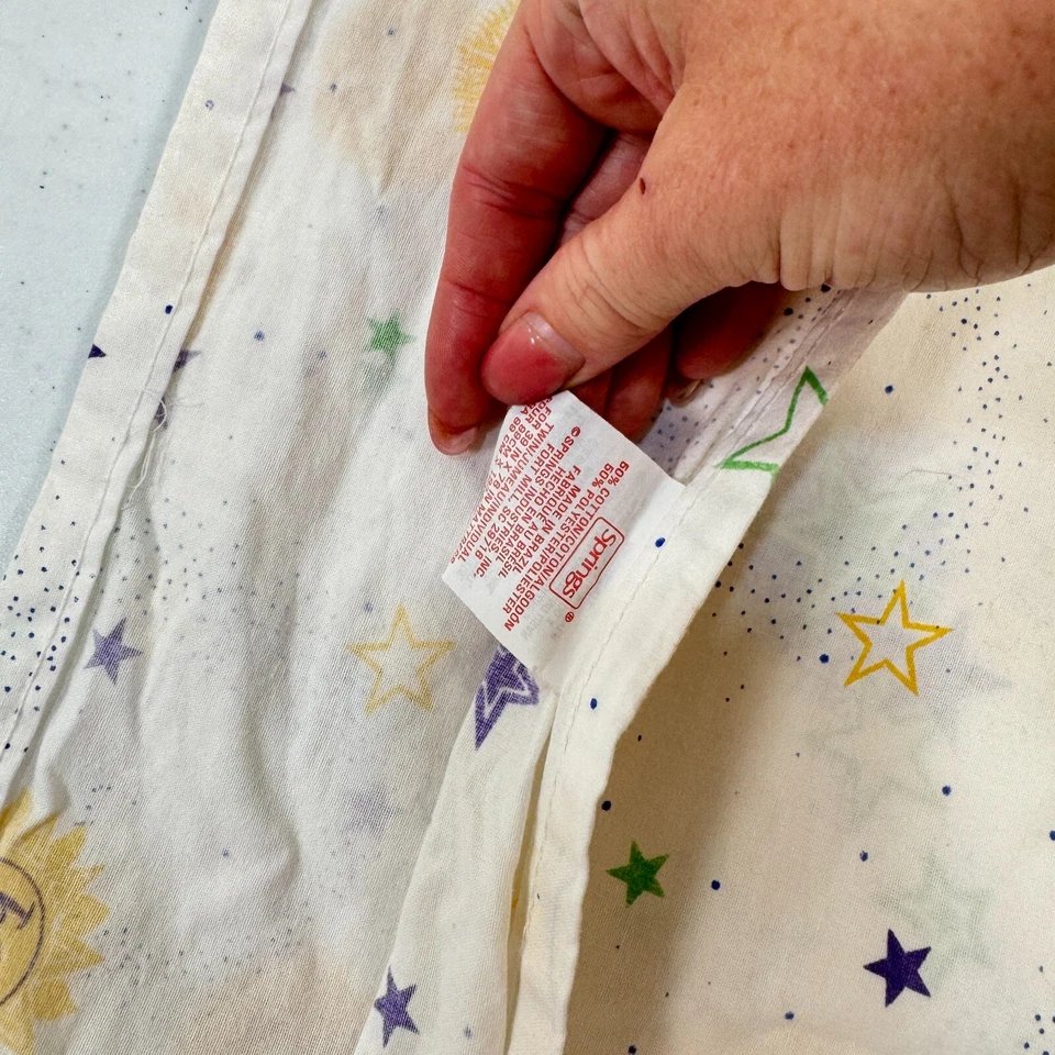 muelles doble sábana plana mezcla algodón blanco amarillo sol luna estrellas Foto 3 de 4