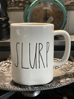 RAE DUNN SLURP POOR MANNERS RUDE NOISY WHITE COFFEE MUG CUP MAGENTA