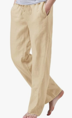NEW iWoo Men's Cotton Linen Drawstring Elastic Waist Pants Size Small | eBay