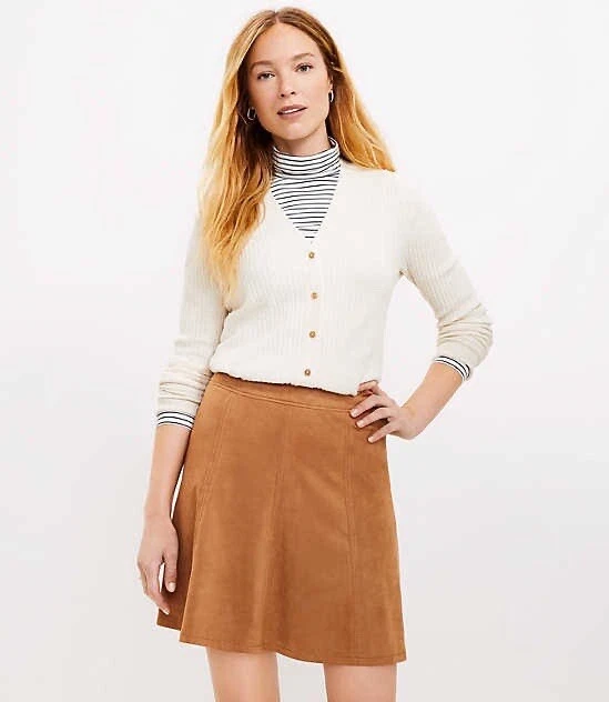 LOFT Size 6L Vegan Faux Suede Camel Mini Skater Skirt Western Tan Boho Cottage