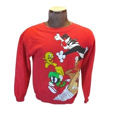 Looney Tunes Woman's Red Sweatshirt Bugs Sylvester Tweety Taz Marvin Size XS