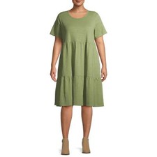Terra & Sky Women's Plus Size Short Sleeves Tiered Dress Terrace Green OX (14W)