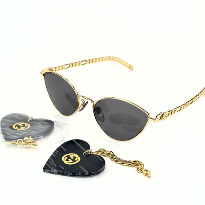GUCCI GG0977S CHAIN 0977 Gold Black Tiger Heart Detachable Charm